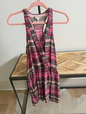 Parker Pink & Brown Zigzag Dress XS